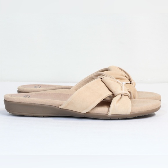 Earth Alder Aida Tan Knotted Suede Slide Slip On Flat Sandals NWT 8W - Picture 5 of 9